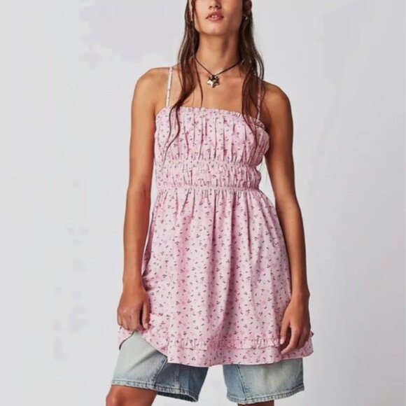 FREE PEOPLE - Gabby Mini Pink Cherry Dress - Tie Back, Size M - Picture 2 of 7